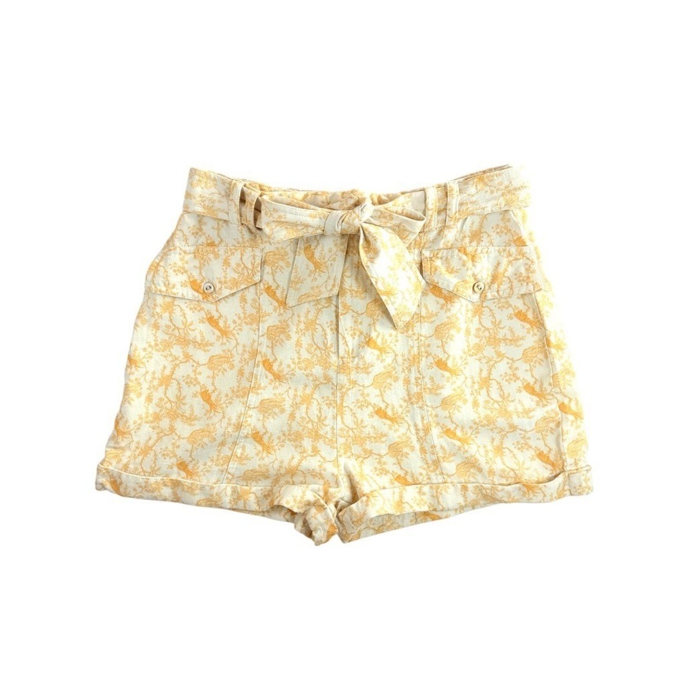 Krewe Du Q Shorts Women S Yellow Toile Linen Blend Belted High Rise Utility
